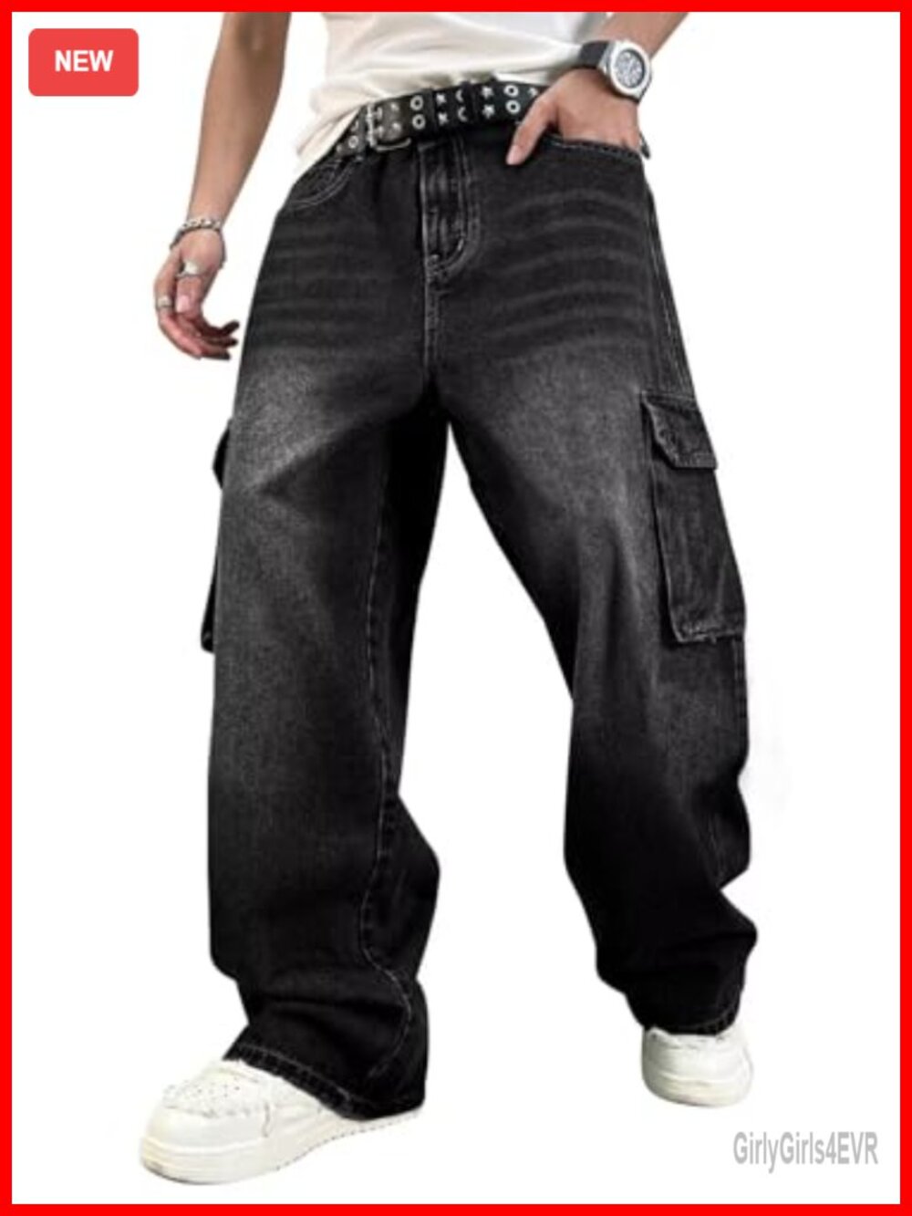 Unisex Baggy Cargo Jeans Y2k Skater Wide Leg Loose Denim Pants